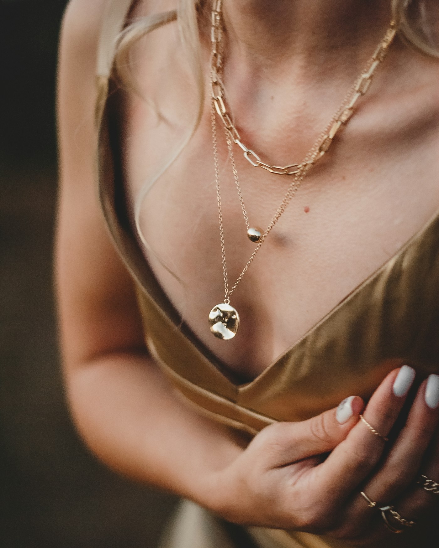 Antique gold jewellery chain on dark cloth